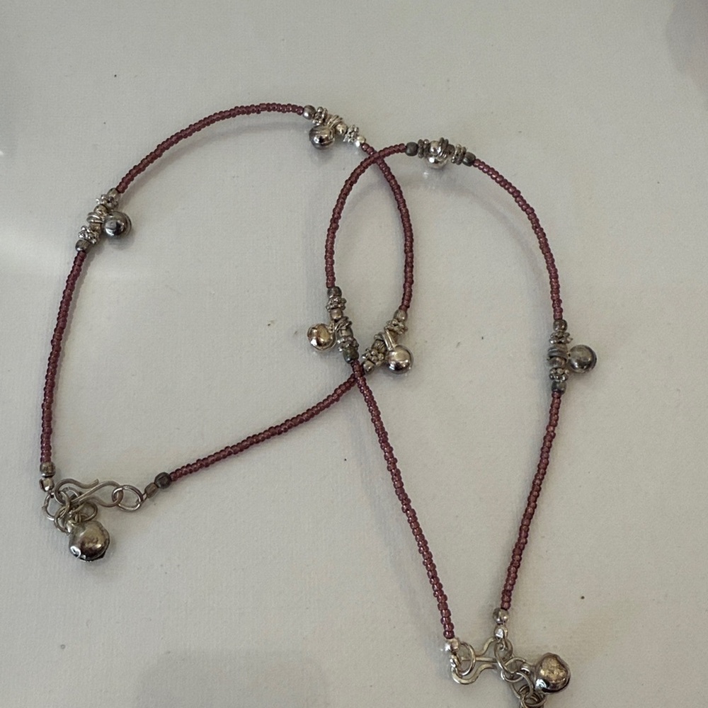Beaded Anklet with Silver Accents